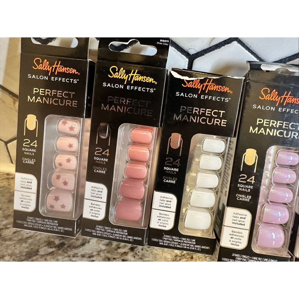Sally Hansen 6 Sets of 24 Press on Square Shaped Nails With Glue New - Picture 2 of 6